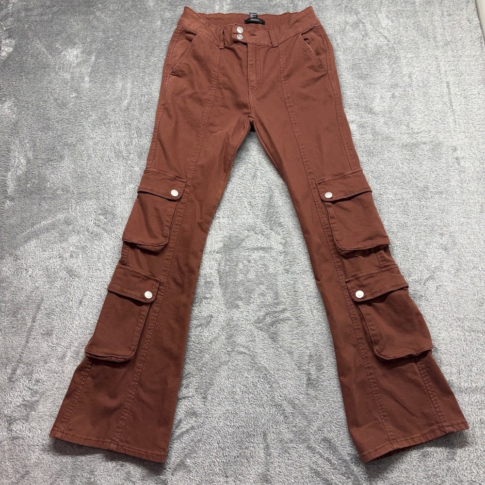 Forever 21‎ Cargo Pants Women Size L Brown Good Flare Leg Multi-Pocket Y2K
